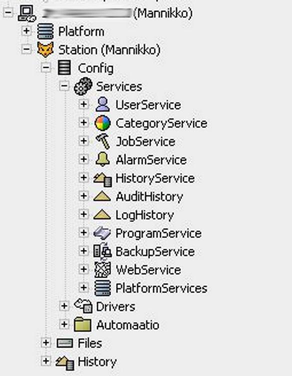 12 3.3.1 Asetukset (config) Services valikossa voidaan konfiguroida asema tarpeiden mukaan toimivaksi, Services valikossa pystytään määrittelemään erilaisia asetuksia esim.