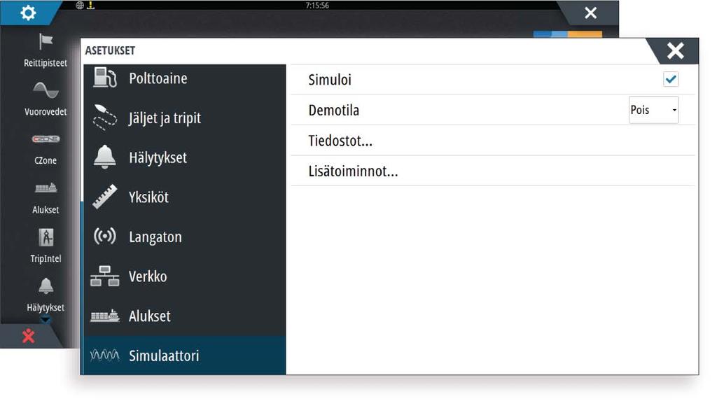 23 Simulaattori Simulaatiotoiminnolla voit havainnollistaa yksikön toimintaa ilman liikkeelle lähtemistä tai yhdistämistä sensoreihin tai muihin laitteisiin.