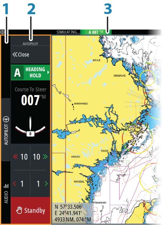 8 Autopilotti Jos järjestelmään on yhdistetty yhteensopiva autopilottitietokone, autopilottitoiminto on järjestelmän käytettävissä.