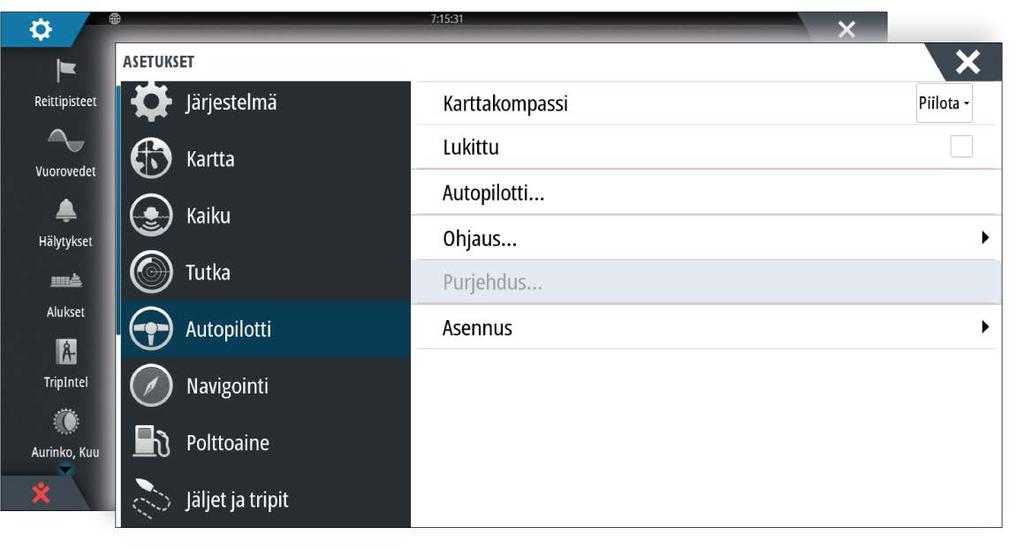 Työprofiilin valitseminen AP70/AP80 voidaan määrittää kuudella eri työprofiililla, jotka sisältävät eri työtiloja ja - asetuksia. Voit määrittää eri työprofiilit AP70/AP80-ohjaimen avulla.