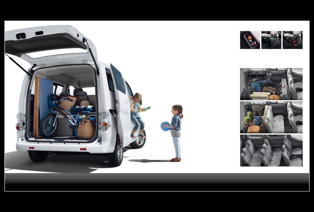 TILAA JOKA LÄHTÖÖN. e-nv200 on kuormien kuljetuksen suhteen erittäin monipuolinen: matkasuunnitelmia ei tarvitse muuttaa sen takia, että kaikki tavarat eivät mahtuisi autoon.