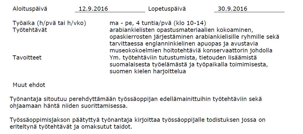 LIITE 1: Esimerkki työssäoppimissopimuksesta