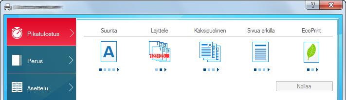 Aina kun napsautat kuvaketta, se muuttuu tulostusjälkeä muistuttavaksi kuvaksi ja ottaa asetukset käyttöön. [Perus]-välilehti Tämän välilehden alla on usein käytetyt perustoiminnot.