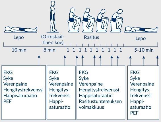 7 (35) 3 KLIININEN KUORMITUSKOE: MITTAUKSET JA SUORITUS Kliinisellä kuormituskokeella tutkitaan potilaan fyysistä suorituskykyä, varsinkin sydänkeuhkoperäistä eli kardiorespiratorista suorituskykyä.