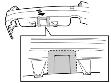 74A Puskurinkuoren loven sahaaminen Kuva A koskee mallia V70 Kuva B koskee XC70:ää Kiinnitä teippi puskurinkuoren ulkopuolelle, keskelle