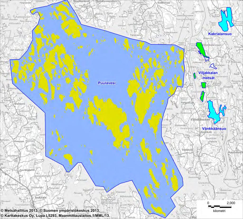 Kuva 3. Puulan ja Kyyveden Natura-aluekokonaisuuden Natura-alueiden toteuttamistavat.