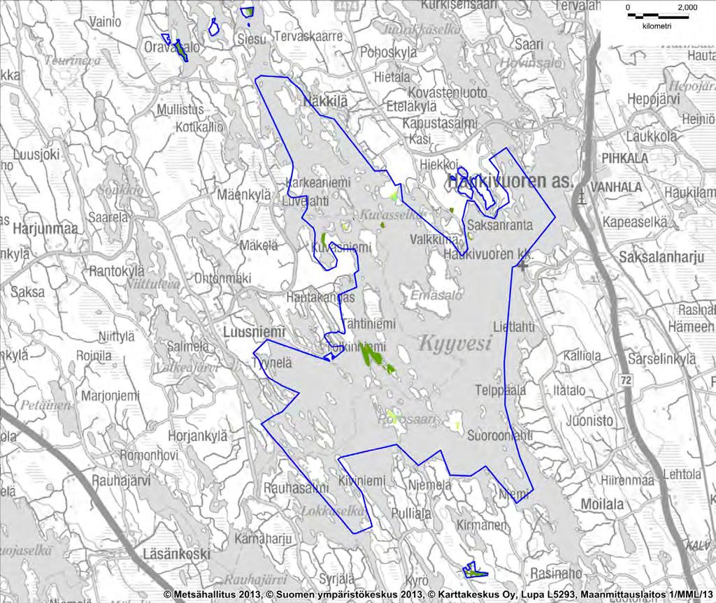 A Kuva 6AB. Puulan ja Kyyveden Natura-aluekokonaisuuden Natura-luontotyypit.