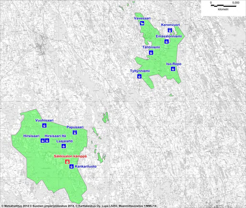 Kuva 10. Puulan ja Kyyveden Naturaaluekokonaisuuden palveluvarustus Suunnittelualueen valtionmailla on kaikkiaan 11 retkisatamaa, joiden ylläpidosta on sovittu alueen kuntien kanssa.