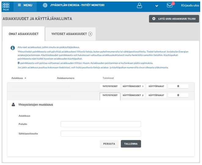 Asiakastietojen päivittäminen Asiakasjärjestelmäämme tallentuvat yhteystiedot voit tallentaa Omat asiakkuudet -sivulta.