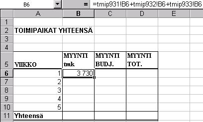 Summa-funktion etu on se, että jos työkirjaan lisätään tai poistetaan taulukoita jälkeenpäin 1.