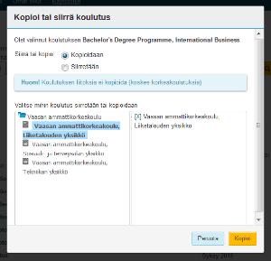 c) Siirrä tai kopioi koulutus Koulutuksen voi luoda myös siirtämällä tai kopioimalla olemassa olevan koulutuksen.