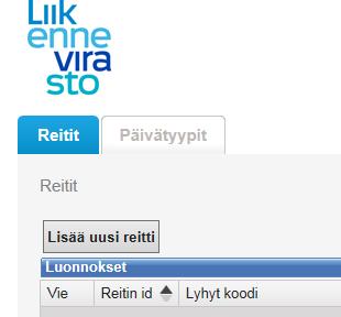 Ohje 3 (19) Luodessasi reittiä, RAE-työkalussa on kaksi päänäkymää: 1. Reitit: Näkymässä pystyy muokkaamaan reitin perustietoja, pysäkkiketjua, reittiä sekä vuoroaikatauluja 2.