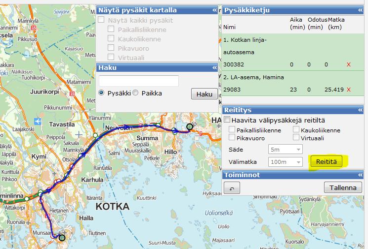 Ohje 7 (19) Pysäkkiä klikkaamalla avautuu Uusi kohde pysäkkiketjuun-ikkuna.