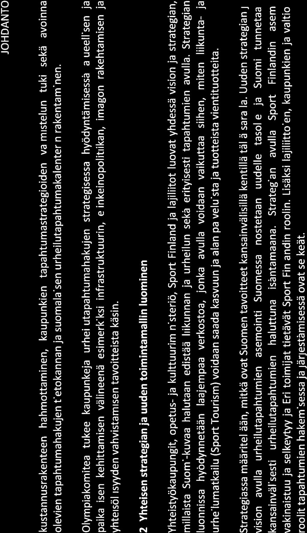 JOHDANTO kustannusrakenteen hahmottaminen, kaupunkien tapahtumastrategioiden valmistelun tuki sekä avoinna olevien tapahtumahakujen tietokannan ja suomalaisen urheilutapahtumakalenterin rakentaminen.
