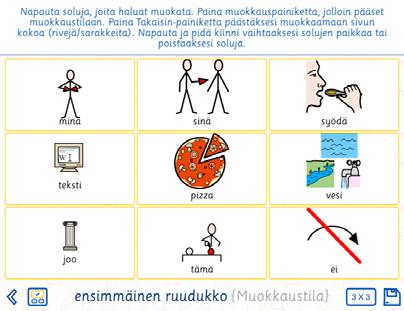 Voit vaihtaa ruudukon kokoa painamalla sivun oikeassa alakulmassa olevaa oranssia painiketta. Poistaaksesi soluja valitse solut, jotka haluat poistaa.