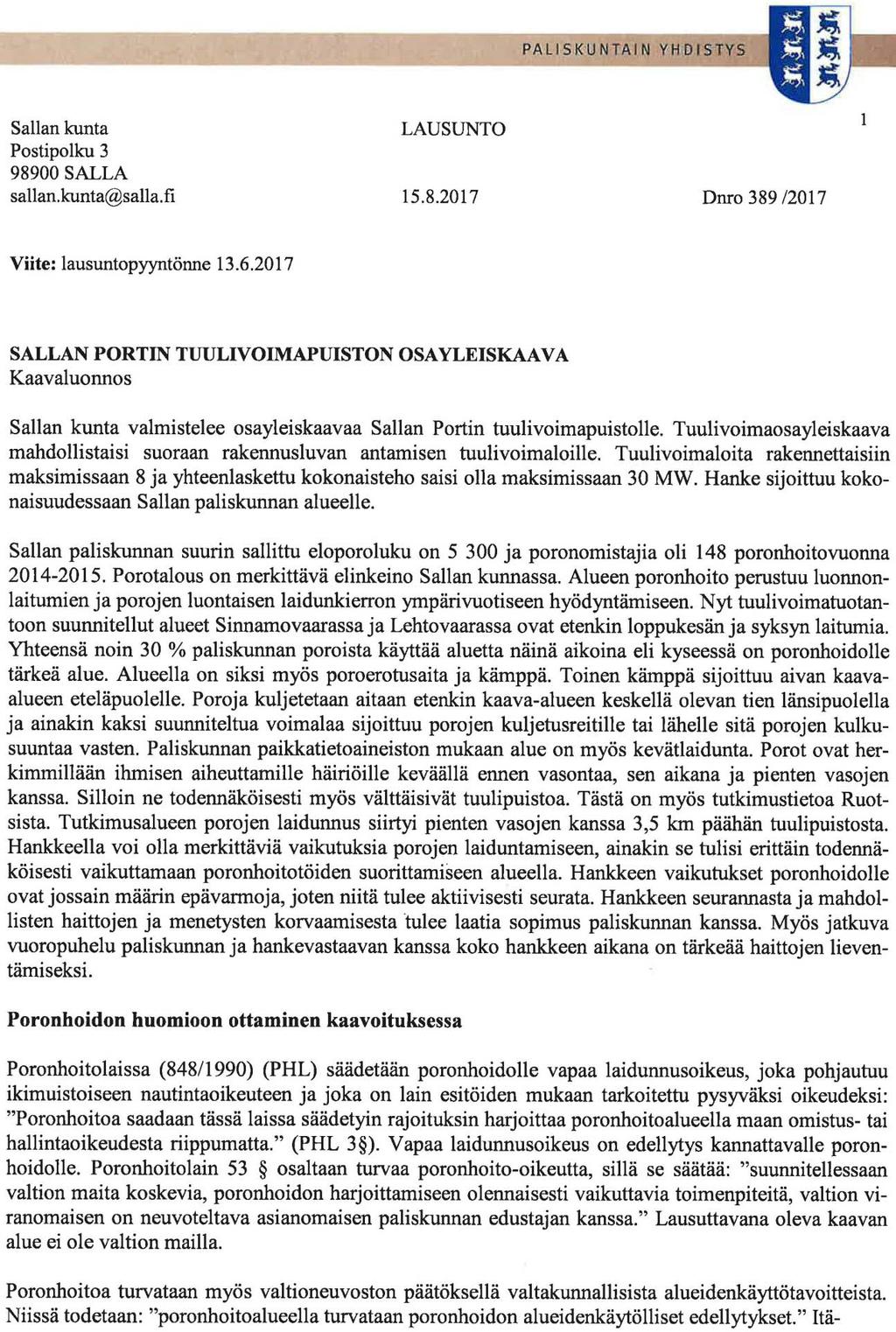 FCG SUUNNITTELU JA TEKNIIKKA OY PORTIN TUULIVOIMAPUISTON
