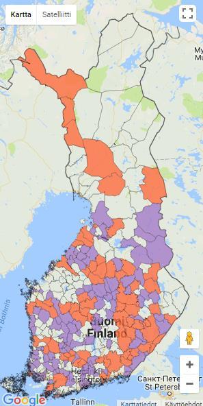 Alavieska Askola Espoo Eurajoki Forssa Haapavesi Hankasalmi Harjavalta Hattula Hausjärvi Helsinki Hollola Huittinen Hyrynsalmi Hyvinkää Imatra Juupajoki Jyväskylä Kaavi Kalajoki Kangasala Kannonkoski