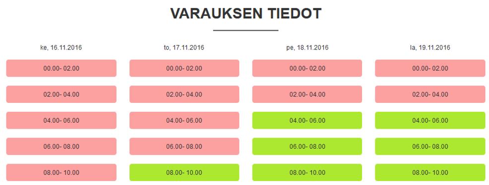 5. Klikkaa haluttua purkuaikaikkunaa varaustilanne näkymässä. a. Punaisiin ikkunoihin ei ole varattavissa aikoja. b. Vihreisiin ikkunoihin voi varata. 6. Klikkaa haluamaasi tarkempaa purkuaikaa. 7.