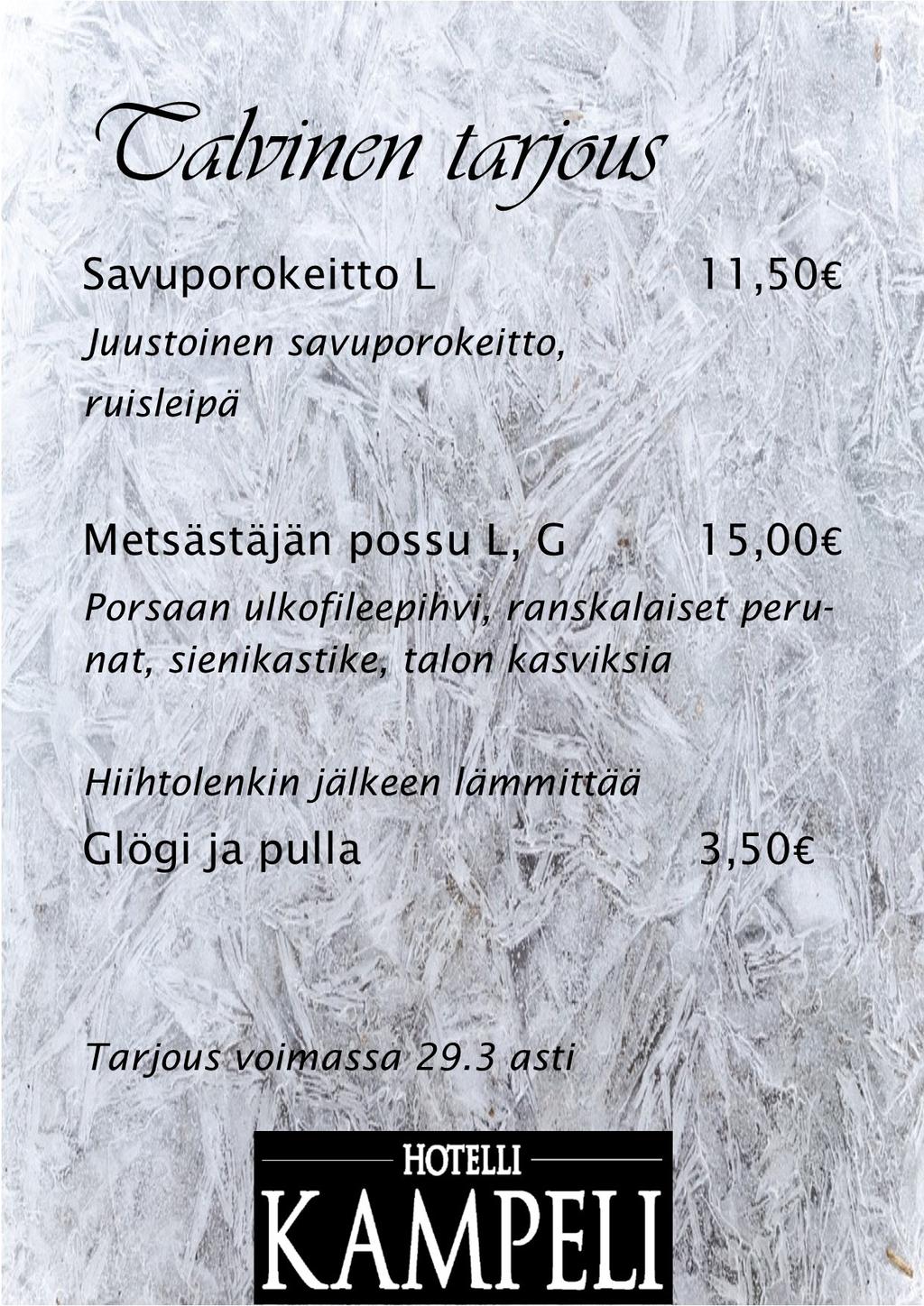 Peruutusehdot: Mikäli matkaa ei peruta 19.2.mennessä, perimme peruutusmaksuna 15. Kuljetusaikataulu: Lähtö linja-autolla Passelin pihasta klo 8.45. Takaisin Vetelissä olemme n. klo 18.00. Ti 27.2. Vesidisco klo 19.