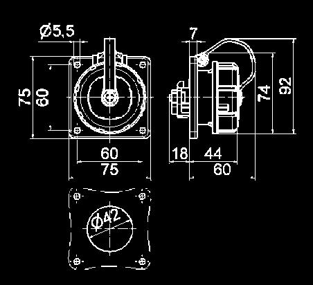 DOMESTIC PLUGS AND SOCKETS Domest Pnel Mountng Soket Outlet Srew termnls 16A/230 V~ Flnge