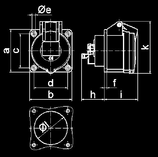 PANEL MOUNTING SOCKET OUTLETS, strght Pnel Mountng Soket Outlet Quk-Connet Srewless termnls Kontex ontt Flnge 70 x 70 mm