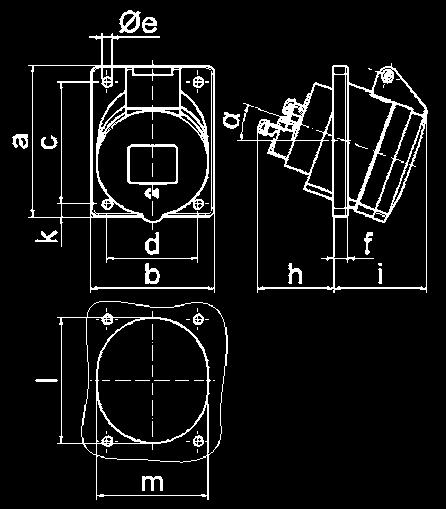 PANEL MOUNTING SOCKET OUTLETS, ngle Pnel Mountng Soket Outlet Quk-Connet Srewless termnls 20 ngle Kontex ontt Flnge 68 x 62 mm or 16A 3p, 87 x 71 mm or 16A 4p n 5p Wth
