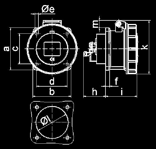 PANEL MOUNTING SOCKET OUTLETS, strght Pnel Mountng Soket Outlet Quk-Connet Srewless termnls Kontex ontt Flnge 62 x 62 mm or 16A 3p, 72 x 65 mm or 16A 4p n 5p Proteton egree IP67 Wth srewless