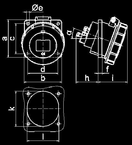 PANEL MOUNTING SOCKET OUTLETS, ngle Pnel Mountng Soket Outlet Quk-Connet Srewless termnls 20 ngle Kontex ontt Flnge 68 x 62 mm or 16A 3p, 75 x 75 mm or 16A 5p Proteton egree IP67 Wth srewless