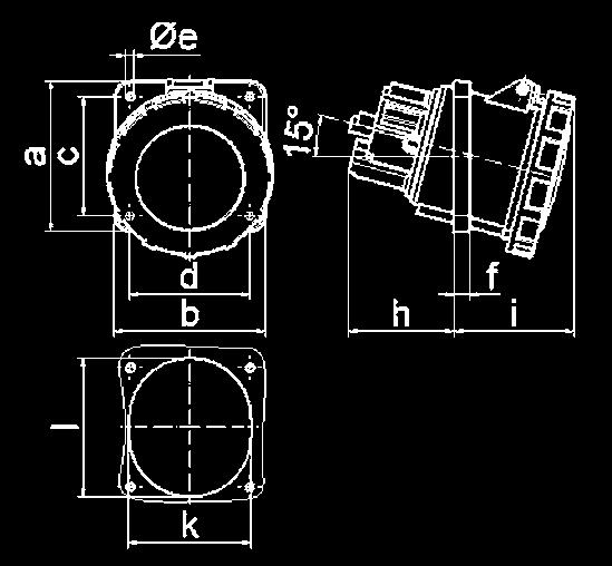 PANEL MOUNTING SOCKET OUTLETS, ngle IEC 60309-1/2, EN 60309, VDE 0623 Proteton egree IP67 Pnel Mountng Soket Outlet Srew termnls 15 ngle Flnge 114 x 114 mm Kontex ontt Box termnls Proteton egree IP67