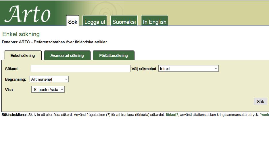 Metadata of Finnish articles ARTO database, from 1980s and earlier Cataloguing made in
