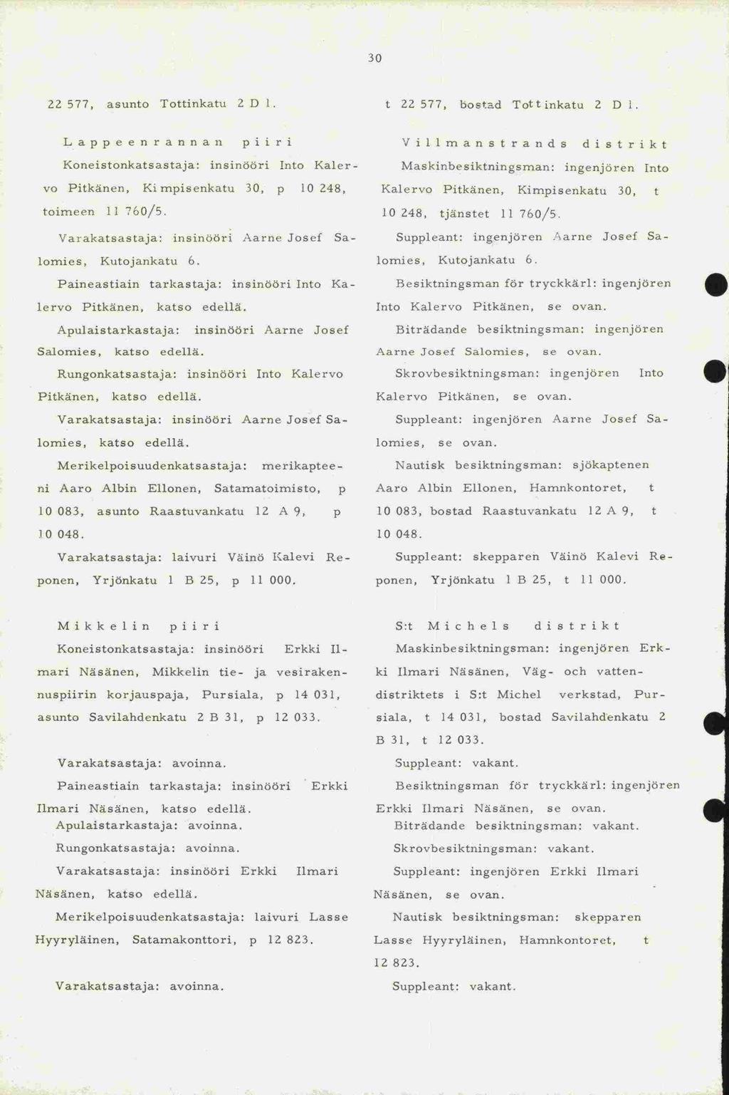 30 22577, asunto Tottinkatu 2 D 1. t 22577, bostad Tottinkatu 2 D 1.
