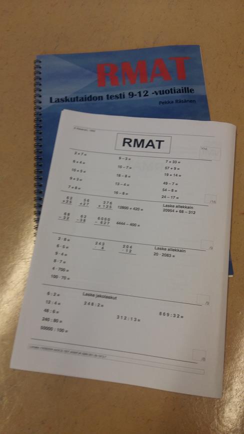 RMAT (Räsänen, 2004) Soveltuu 3-6 lk lasten matemaattisten taitojen arviointiin Pääkohteena