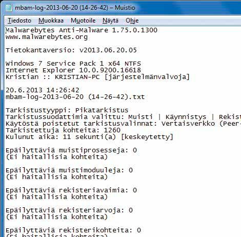 Valitse kohta Suorita pikatarkistus, niin ohjelma tarkistaa tunnettujen haittaohjelmien otollisimmat piilopaikat.