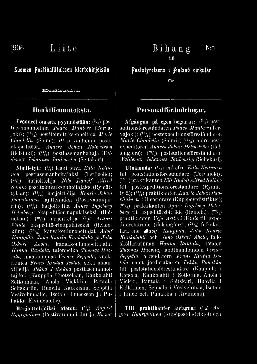 Johan Paavilainen lajittelijaksi.