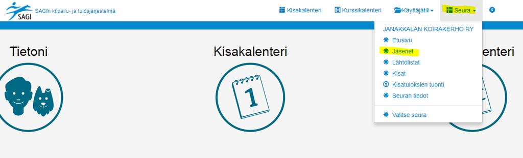 4. LISENSSINHALTIJOIDEN KERÄÄMINEN YHTEEN LISTAAN Seura -> Jäsenet Järjestelmä näyttää automaattisesti 20 lisenssinhaltijaa, mutta voit valita sivun