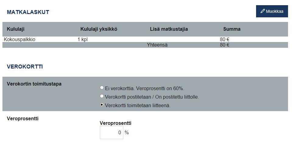 Lisää kuluriveihin vielä ansionmenetys tai kokouspalkkio, parkkimaksu tai taksikuitti Palkkion valinnassa kirjoita Kululaji yksikköön määrä, eli yksi kokous on 1.