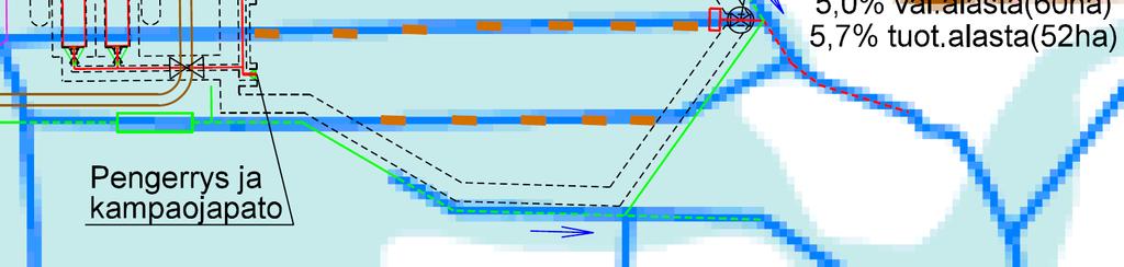 Kuivatusvedet johdetaan pintavalutuskentälle ojaa pitkin ja jaetaan tasaisesti kentälle (kuvat 3 ja 4).