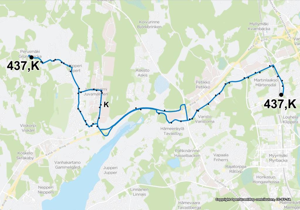 22 Linjan 436 viimeisien vuosien kasvaneen kysynnän hillitsemiseksi ja Perusmäki Niipperi alueen liityntäliikenteen vahvistamiseksi Kehäradan suuntaan perustetaan uusi linja 437 kulkemaan välille