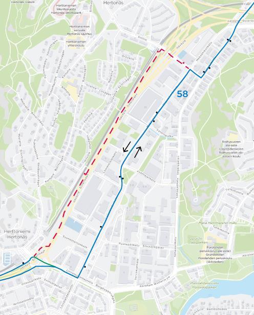 9 palvelevat edellä mainittujen linjojen 58, 80 ja 550 lisäksi myös linjat 79, 79B ja 81 Siilitien puolelta. Lisäksi Siilitien metroasema sijaitsee kävelyetäisyydellä.