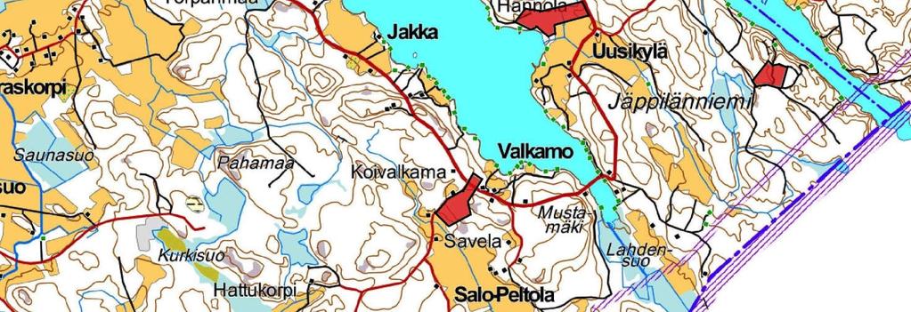 Kymälahdella Rasinmäki-Nikkoinniemi, Valkamon länsipuolella, Uusikylässä rajoittuen Sammallahteen ja Rakokivenvuoren eteläpuolella.