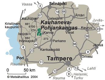 2 Kävijätutkimuksen toteutus 2.1 Alueen kuvaus Vuonna 1982 perustettu Kauhanevan Pohjankankaan kansallispuisto sijaitsee Etelä-Pohjanmaan ja Pohjois-Satakunnan rajalla.