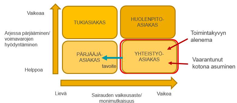 aikaisemmalle tasolle. Asiakas on kotiutumassa sairaalasta tai muusta laitoshoidosta.