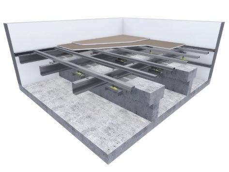 Säätöjalkojen kiinnittämisessä betoniseen välipohjaan käytetään lyöntitulppia tai betoniruuveja esim. 5x40 mm. Ruuvit eivät kuulu toimitukseen, ne tilataan erikseen.
