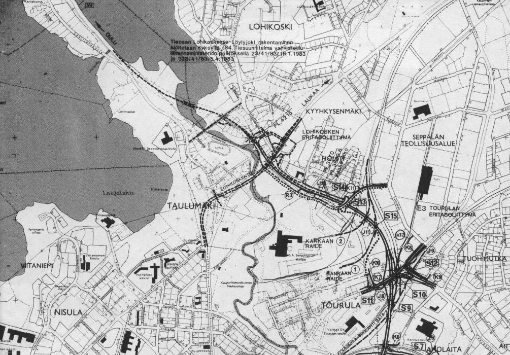 12.9.2013 Vuoden 1980 yleissuunnitelmassa Rantaväylä oli Mattilanniemen ja Lohikoskentien välillä suunniteltu nelikaistaiseksi tieksi eritasoliittymineen.