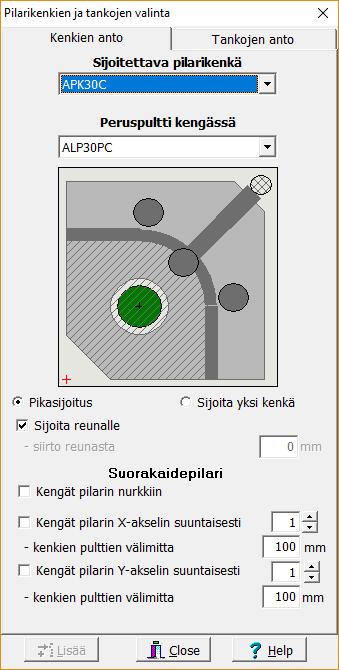 20 5.3.4 Kenkien ja pulttien sijoitus liitokseen 1. Kenkien sijoitus Liitokseen sijoitetaan kengät ja pultit kuvan 15 oikean puolen valikoilla.