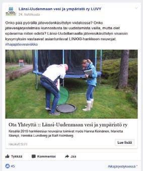 Kooste jätevesiviikon some-kampanjasta Liite 9. (1/4) Kooste 22.05.2017 Jätevesiviikon Facebook-kampanja, Linkki 2016 -hanke osallistui valtakunnalliseen Hajajätevesiviikkoon (24.-30.4.2017) Facebook-kampanjalla.