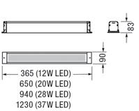 Ominaisuudet Uppoasennettava kattoon LED 12W, 20W, 28W ja 37W 386-2420lm Avautumiskulma 120 Värilämpötila valkea 4000K CRI>80 Väri harmaa IP67 IK10 Päädyt korroosiosuojattua alumiinivalua Runko