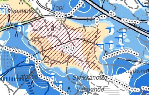 Aikaväli - soranoton mahdollisuus. n.12 metrin leikkaukset/tasaukset Yleiskaavan MU-aluetta.