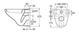 Suositeltu istuinkorkeus 420 mm. Toimitetaan ilman istuinkantta. 350 335 363 525 420 50 23 355 155 ø 20 35 100 155 230 180 102 ø 55 IDO Glow vägg WC, vars raka och tydliga linjer underlättar städning.