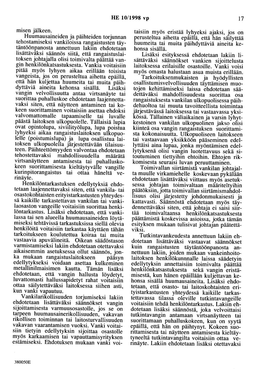 HE 10/1998 vp 17 misen jälkeen.
